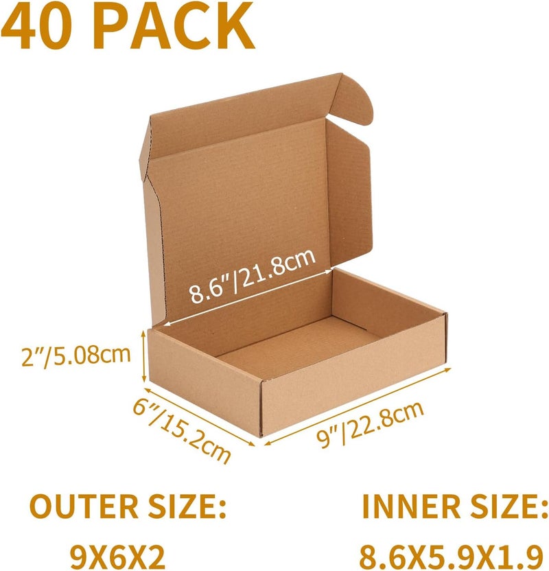 PHAREGE 9x6x2 inch Shipping Boxes Bulk 40 Pack Brown, Tab Lock Tuck Top Mailer Boxes for Packaging Small Business, Small Cardboard Gift Boxes for Wrapping Mailing Present - Image 2